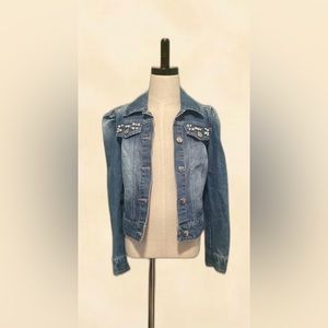 Bebe Girls Jean Jacket Size Small Girls Pearls Blue White
